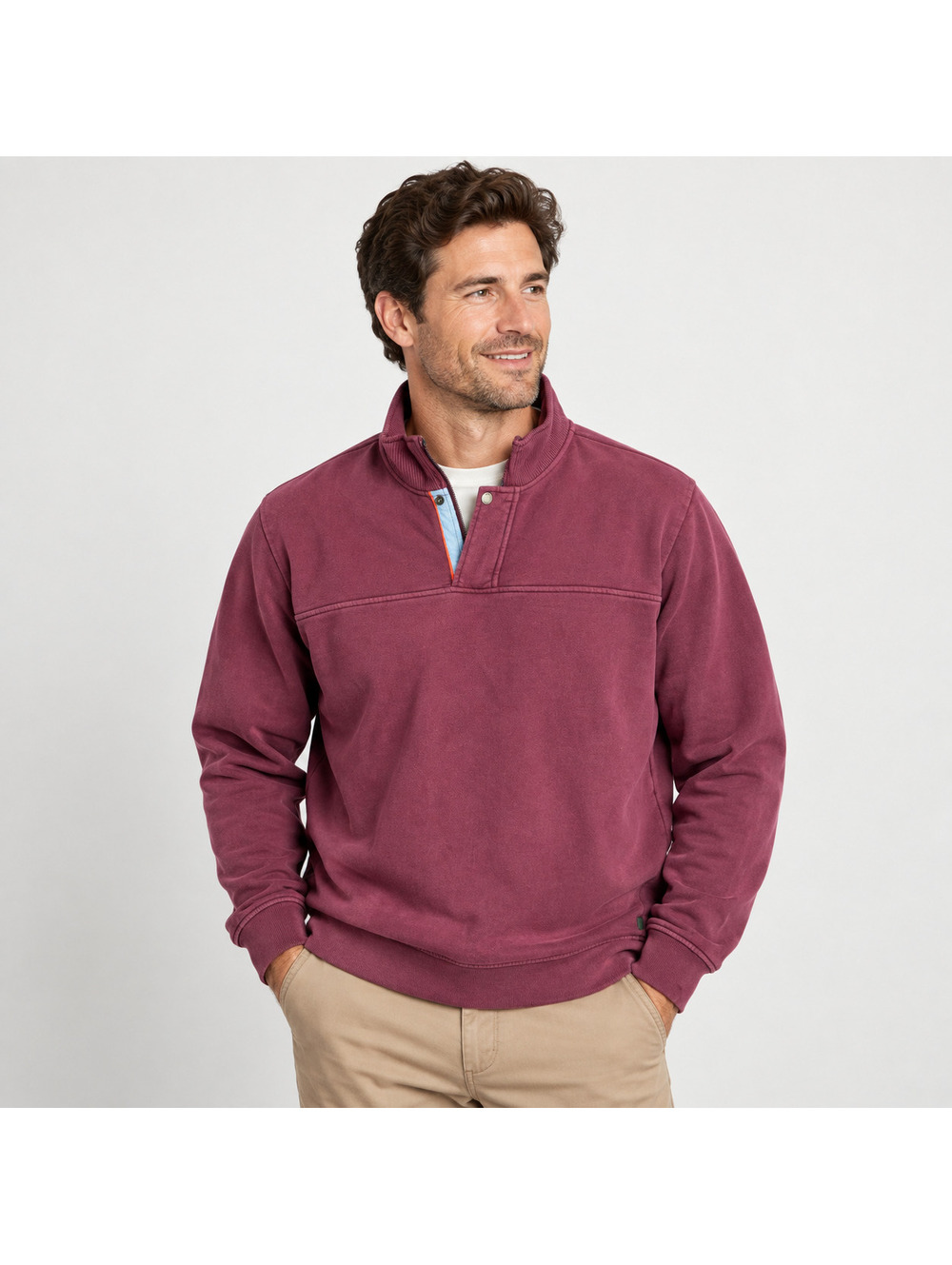 Orvis Men's L Burgundy Quarter Zip Snap Pullover Sweatshirt Fly Fishing
